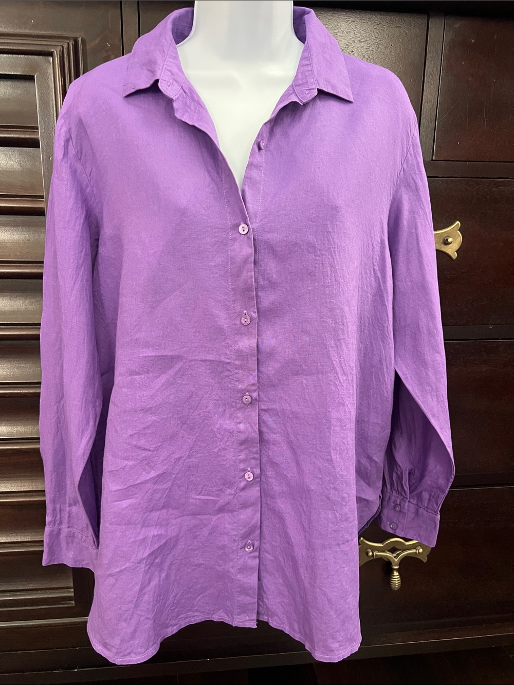 Eileen Fisher Violet Button-Front Collared Shirt-S
